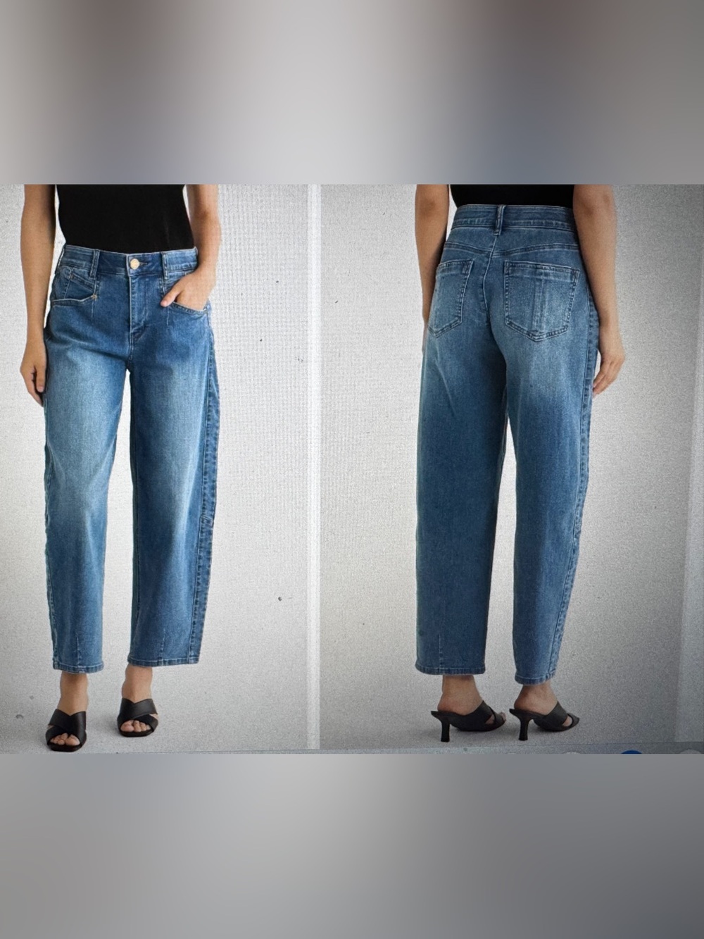 Democracy woman’s acid Medium Wash Barrel-Leg Skyrise tummy slimming 8 curvy